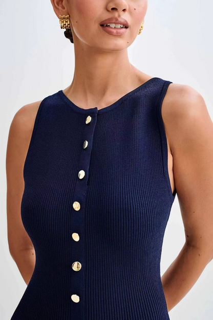 Gloria | Elegante Mouwloze Gebreide Jurk met Knoopsluiting