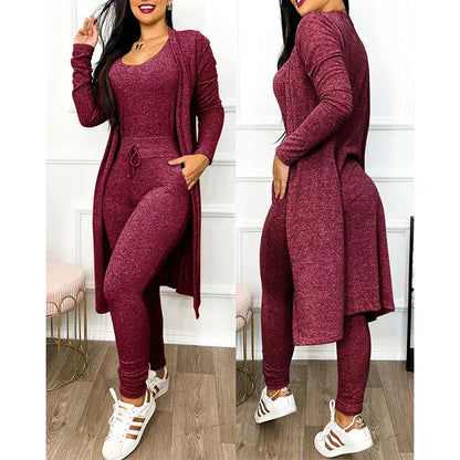 Trendy Dames 3-Delige Loungewear Set met Lange Vest
