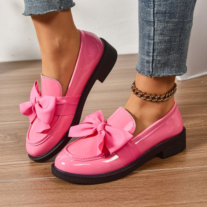 Glanzende Leren Platform Loafers met Strikdetail voor Dames