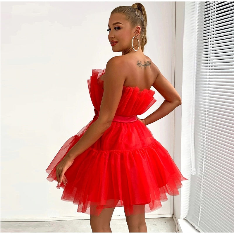 Robe Cocktail Mini Festive avec Encolure Bustier pour Femme