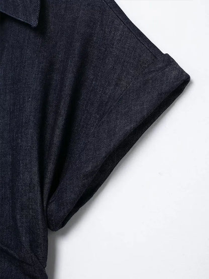 Victoria | Donkerblauwe Denim Jurk - Midi