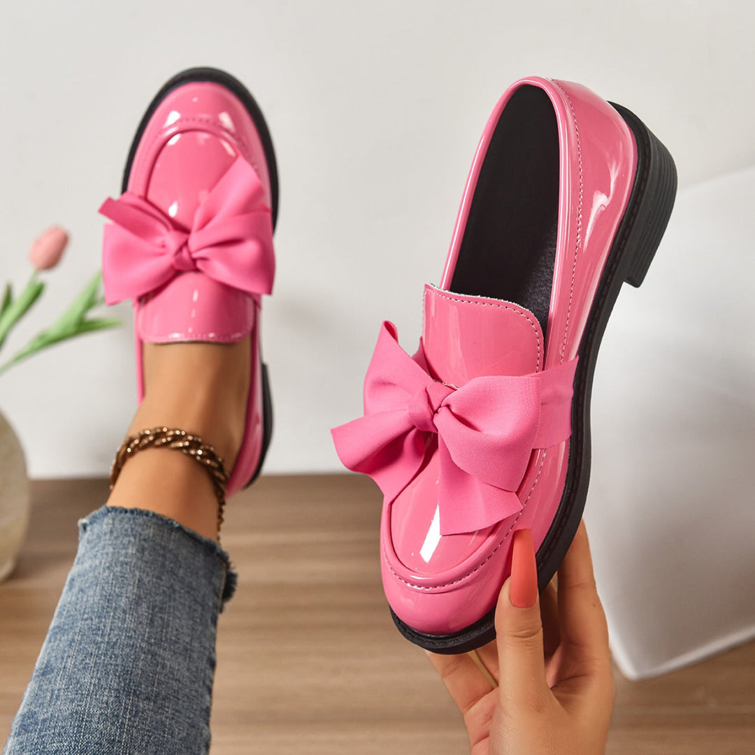 Glanzende Leren Platform Loafers met Strikdetail voor Dames