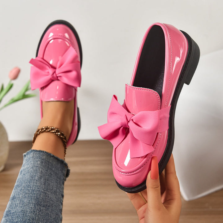 Glanzende Leren Platform Loafers met Strikdetail voor Dames