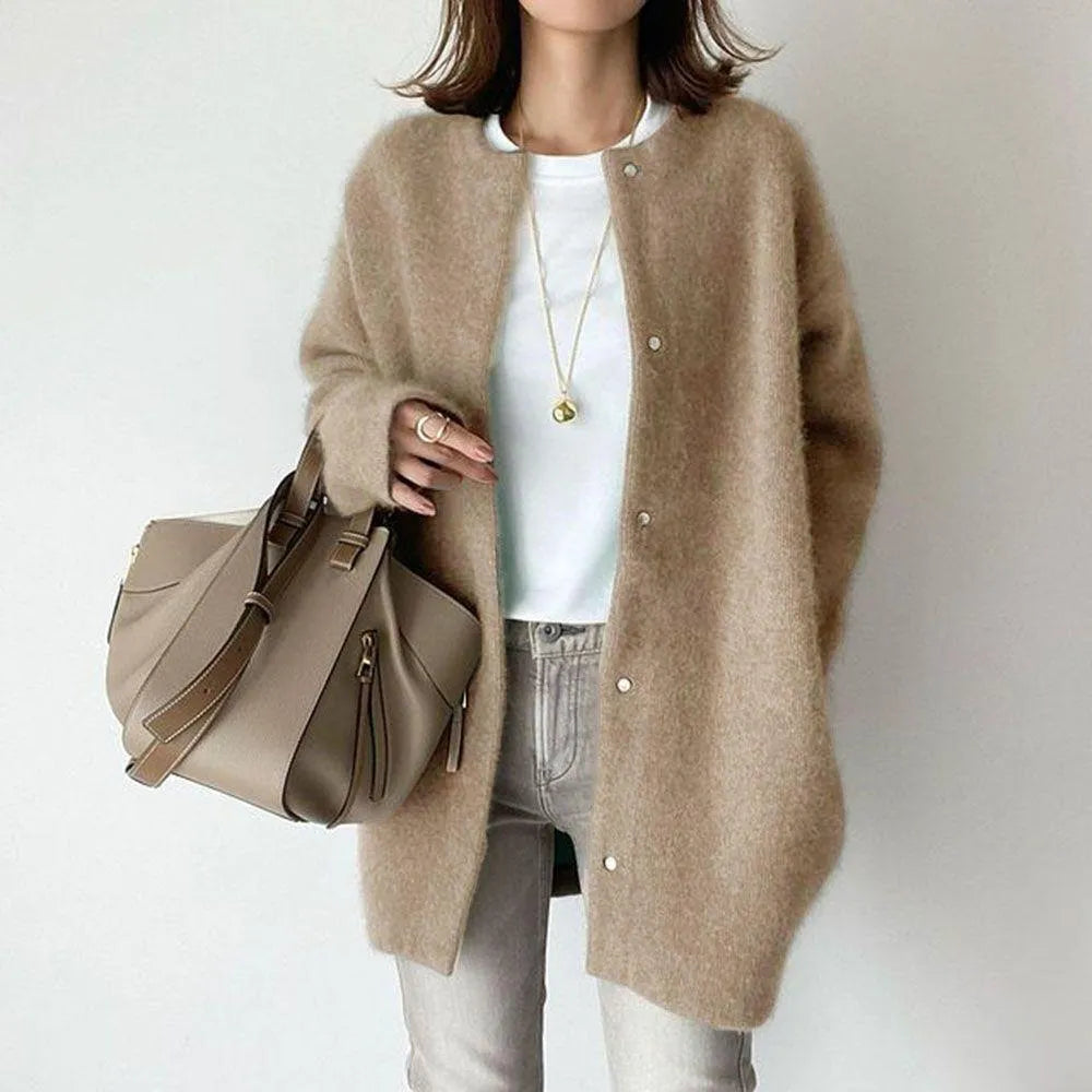 Zachte Oversized Dames Cardigan met Lange Mouwen en Knopen