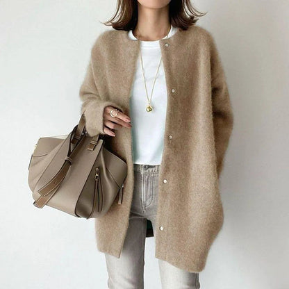 Zachte Oversized Dames Cardigan met Lange Mouwen en Knopen