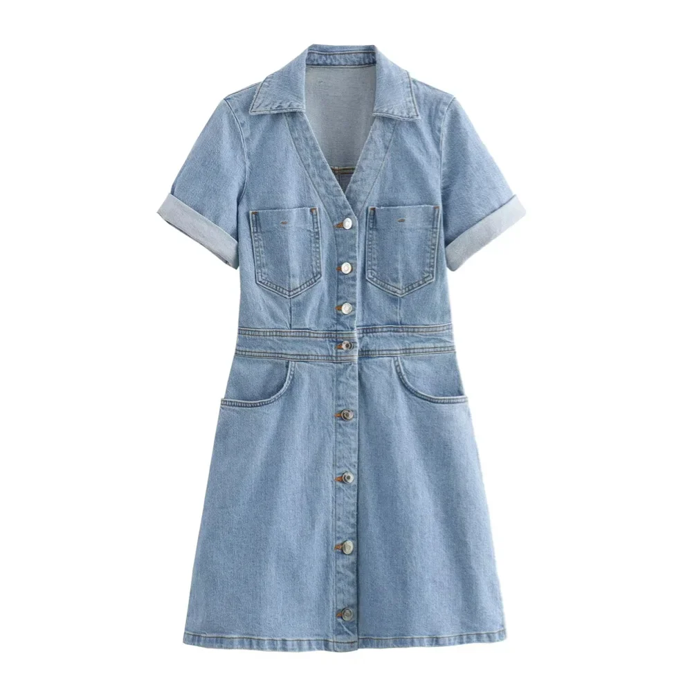 Annemie | Lichtblauwe Denim Jurk - Mini