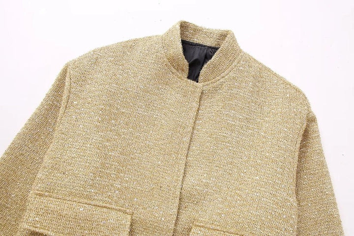 Stylish Elegant Women's Bomber Jacket with Gold Sequins