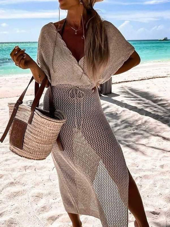 Robe de plage estivale en crochet pour femmes avec col en V