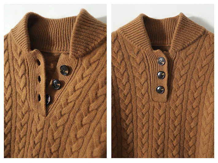 Pull Tricoté Doux Femme avec Motif Torsadé et Détail Bouton