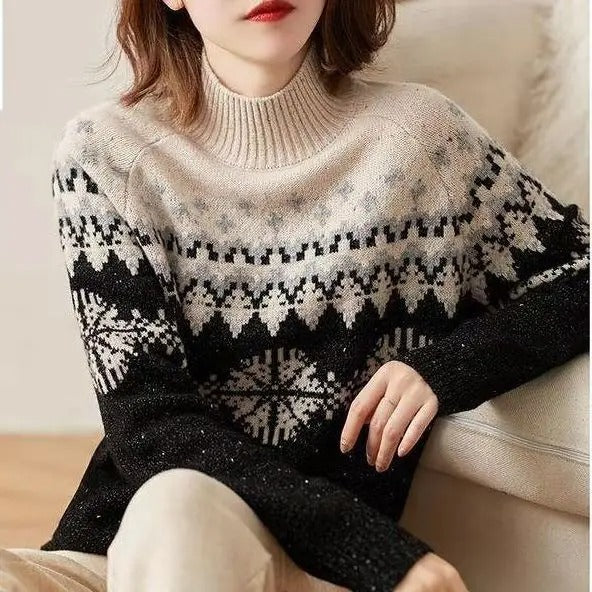 Ciepły miękki elegancki damski sweter z wysokim golfem