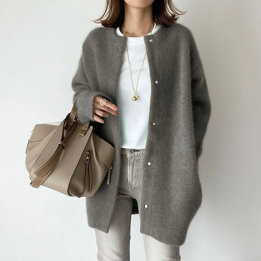Zachte Oversized Dames Cardigan met Lange Mouwen en Knopen