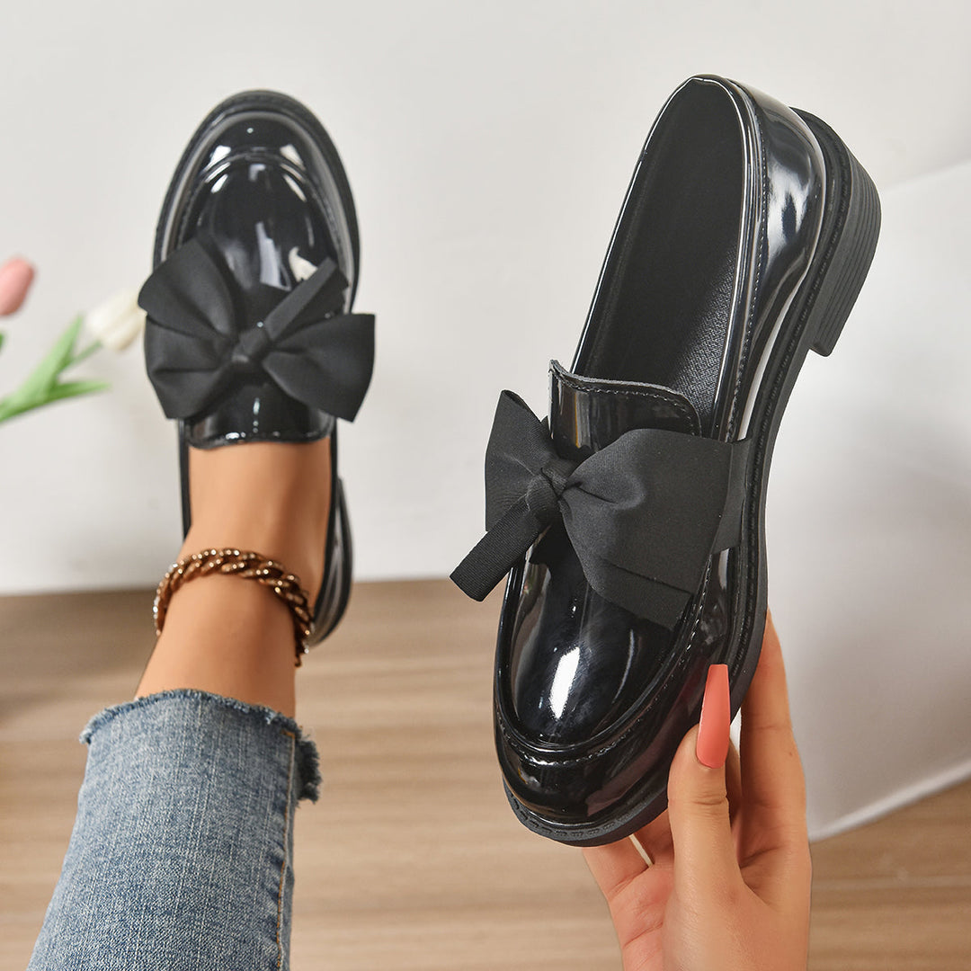 Glanzende Leren Platform Loafers met Strikdetail voor Dames