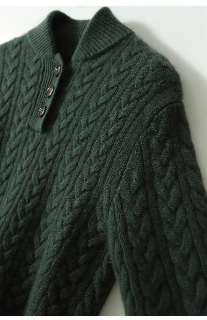 Pull Tricoté Doux Femme avec Motif Torsadé et Détail Bouton
