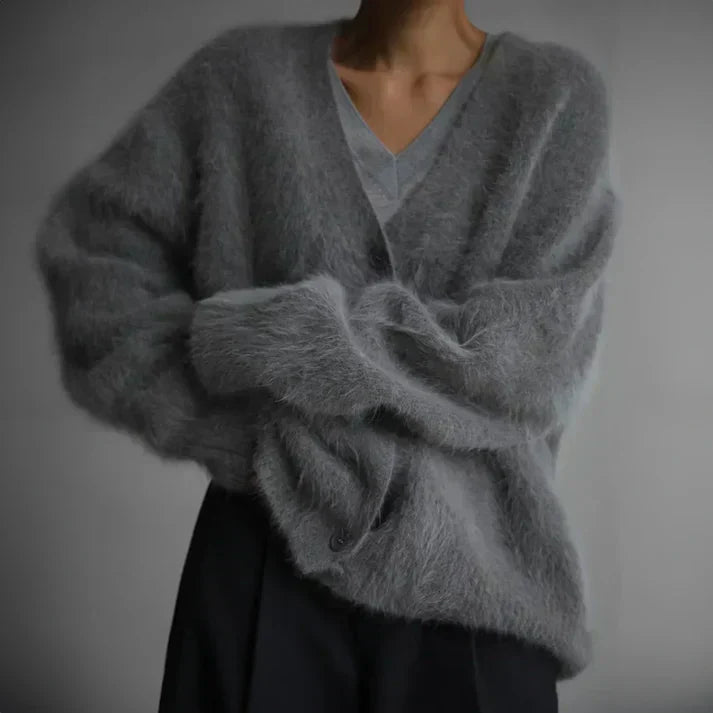 Oversized Soft Women's Fluffy Cardigan with Buttons