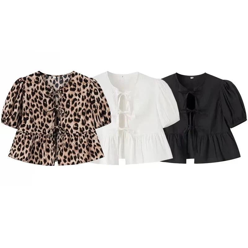 Allegra | Pofmouwen Top met Strikdetail voor Dames