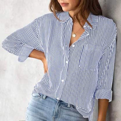 Gestreepte blouse voor vrouwen | knoopjes en lange mouw