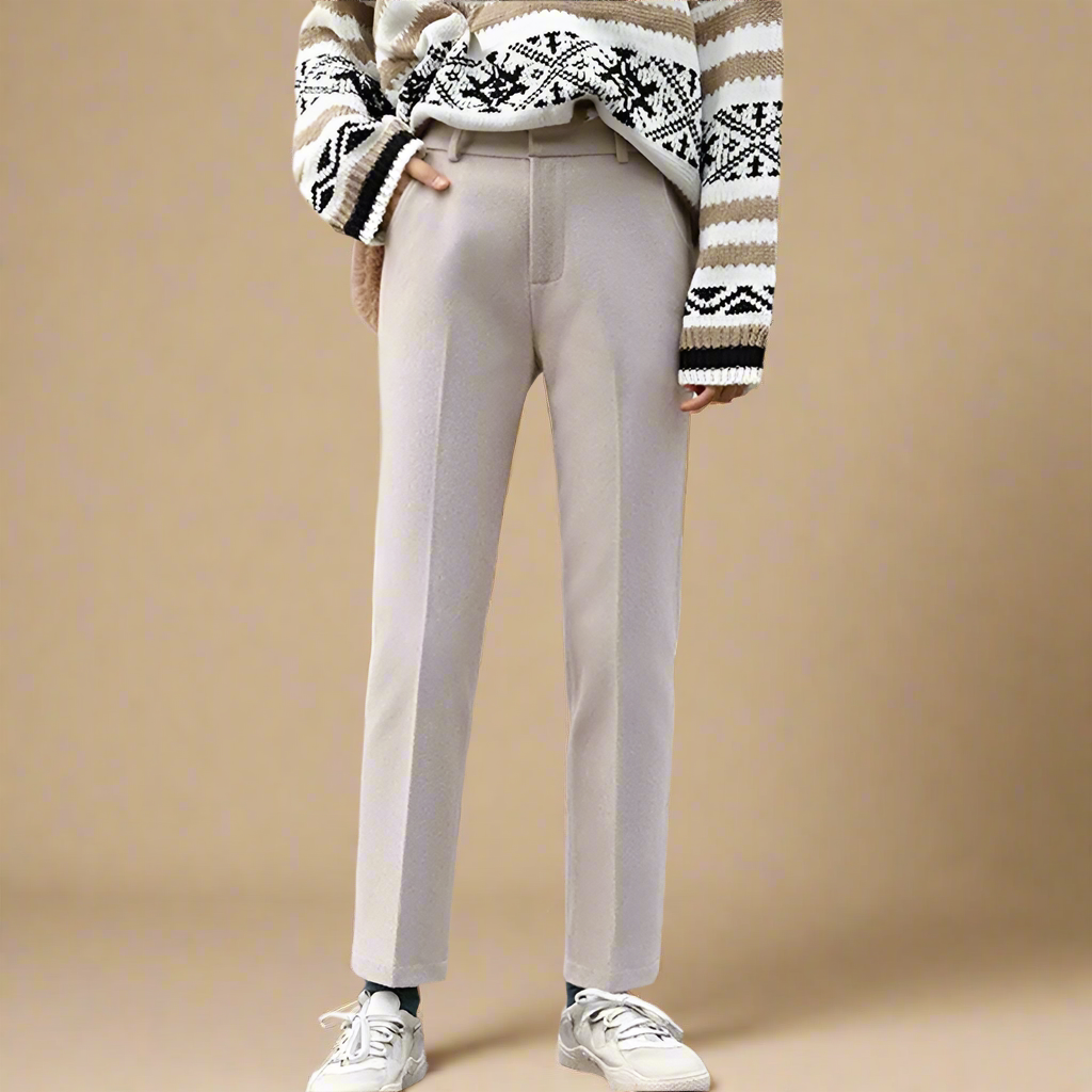 Elegant Wool-Blend Women's Pants with Straight Legs and High Waist