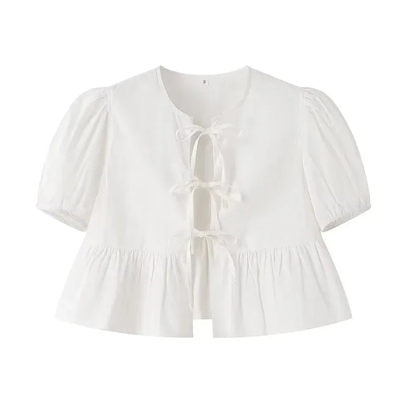 Allegra | Pofmouwen Top met Strikdetail voor Dames