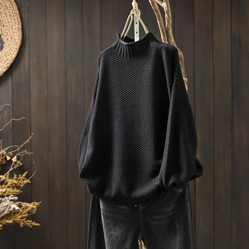 Oversized Soft Knit Women's Turtleneck Sweater with Long Sleeves