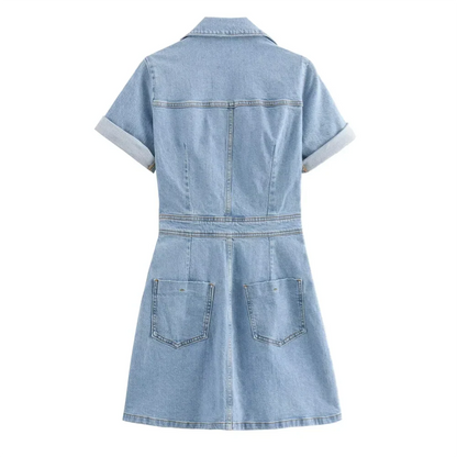 Annemie | Lichtblauwe Denim Jurk - Mini
