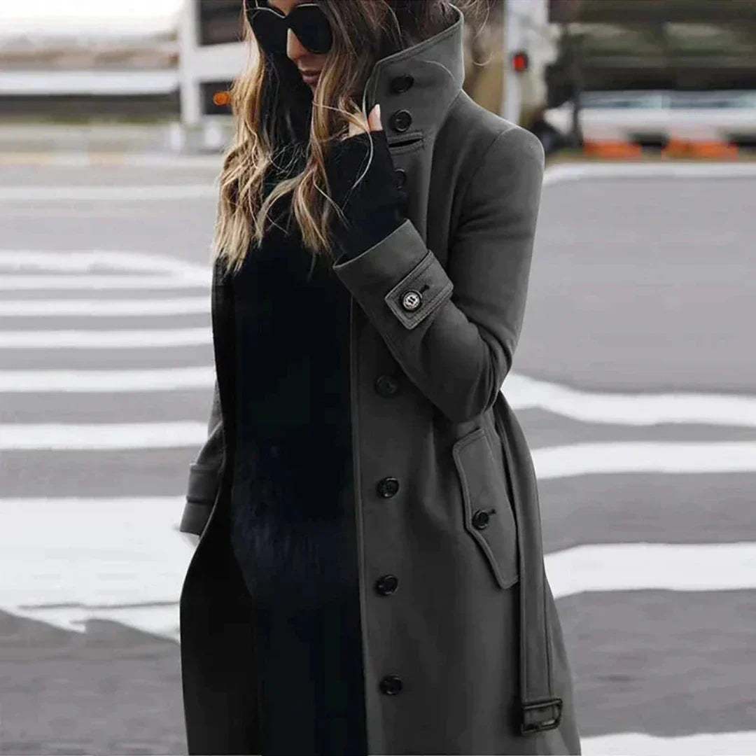 Chique Dames Trenchcoat met Ceintuur en Hoge Kraag
