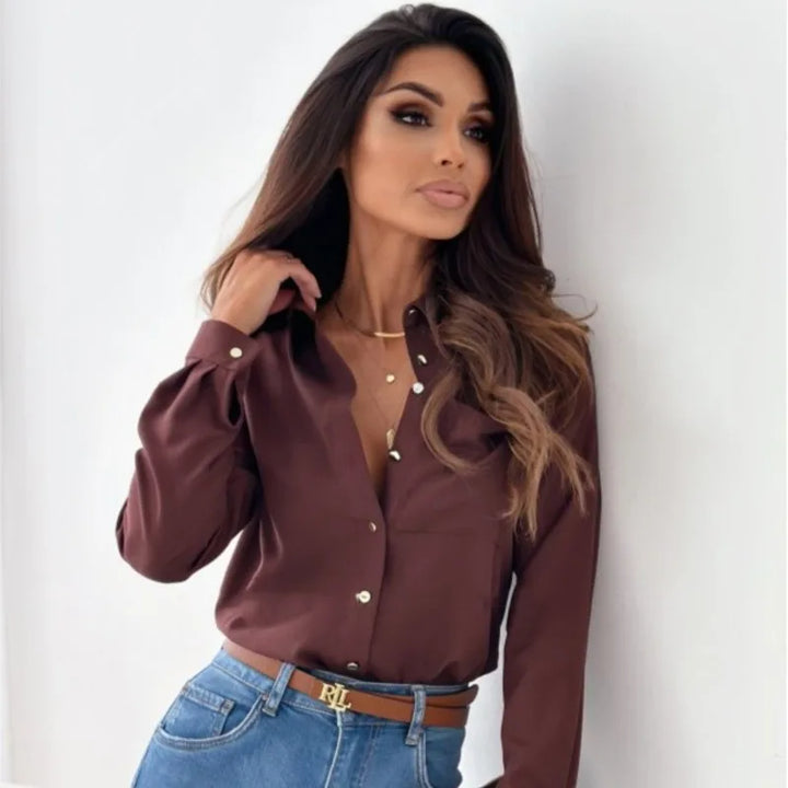 Stylish Women's Blouse With Button Closure And Long Sleeves