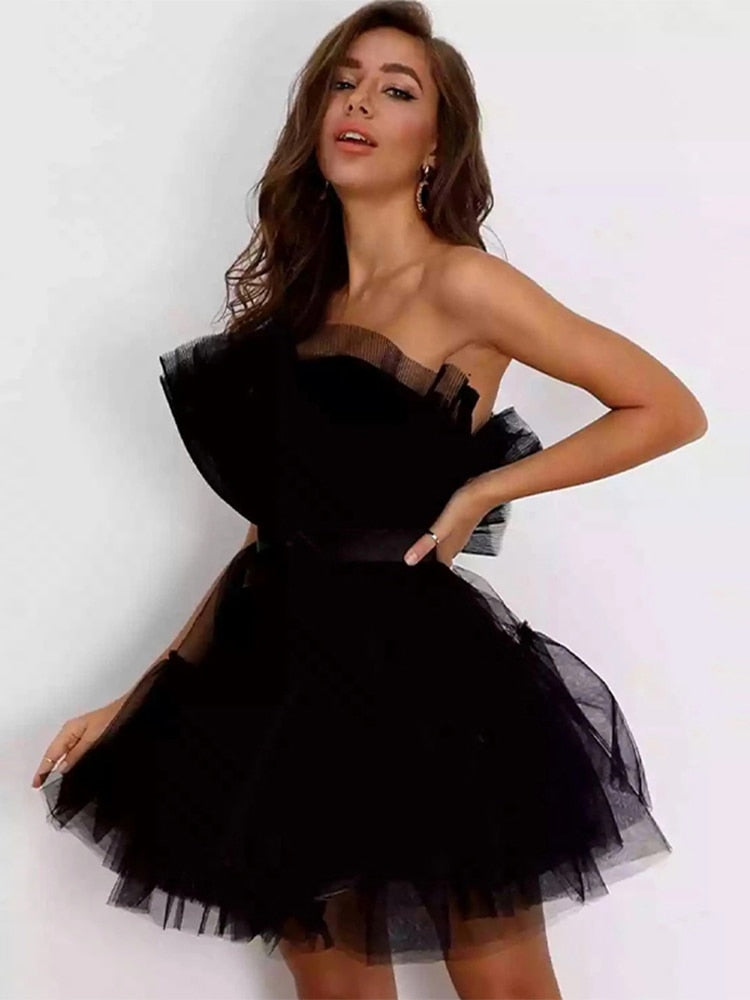 Robe Cocktail Mini Festive avec Encolure Bustier pour Femme