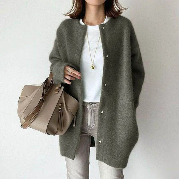Zachte Oversized Dames Cardigan met Lange Mouwen en Knopen