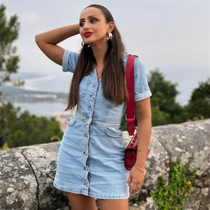 Annemie | Lichtblauwe Denim Jurk - Mini