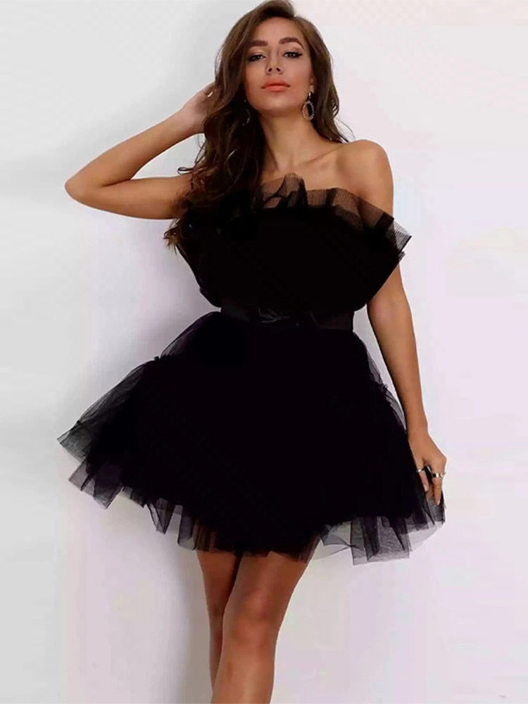 Robe Cocktail Mini Festive avec Encolure Bustier pour Femme