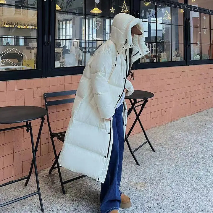 Long Oversized Women's Puffer Coat with Hood