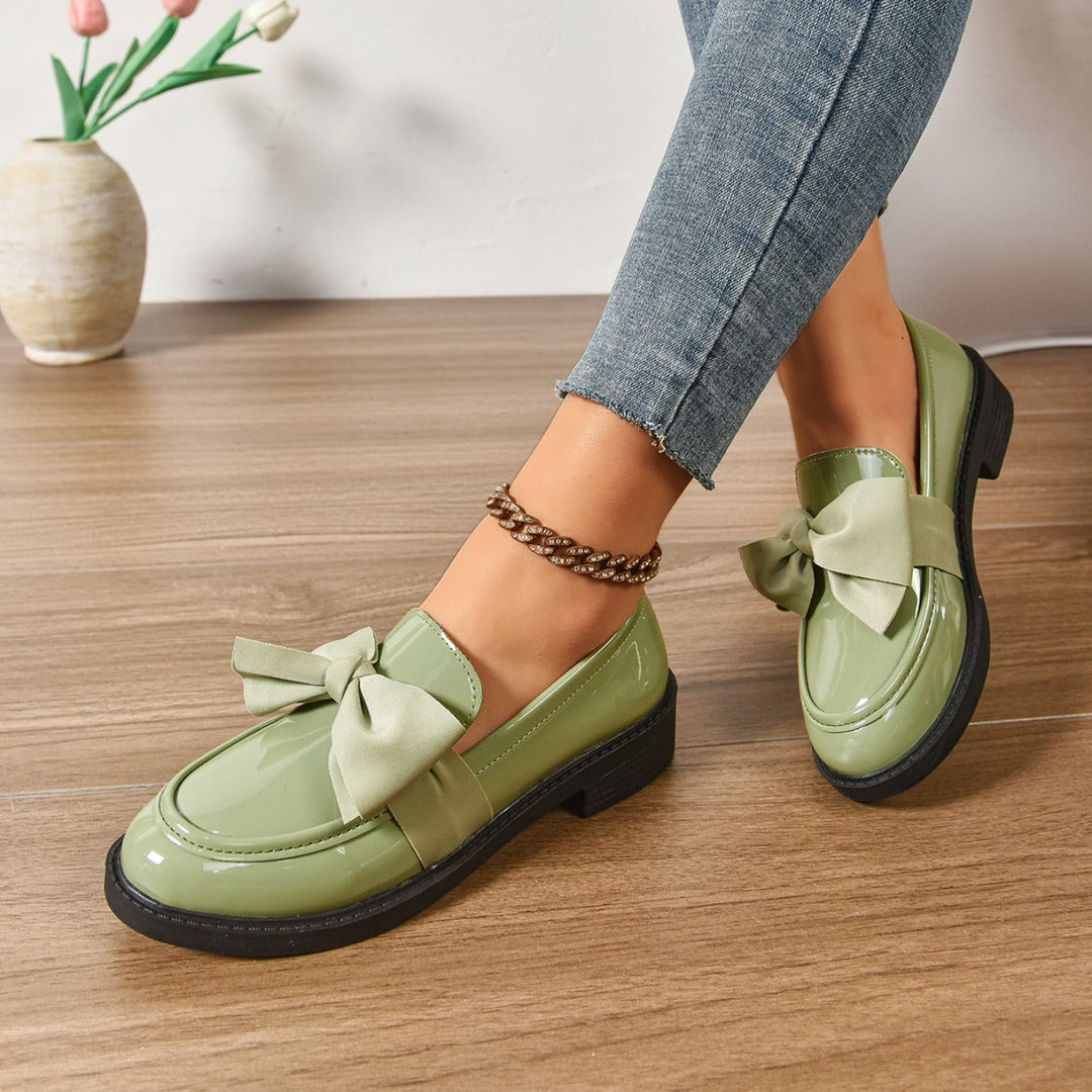 Glanzende Leren Platform Loafers met Strikdetail voor Dames