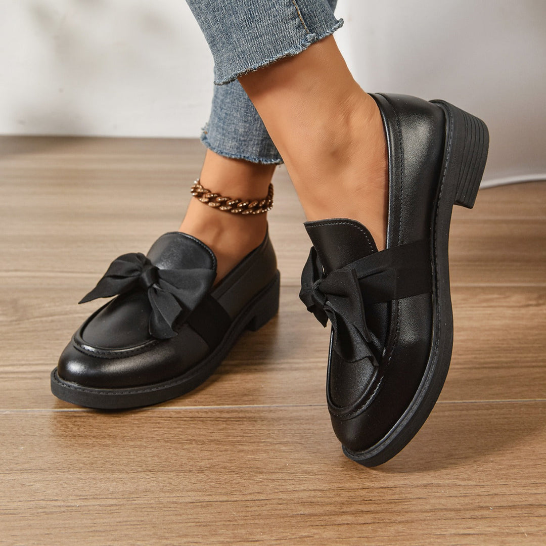 Glanzende Leren Platform Loafers met Strikdetail voor Dames