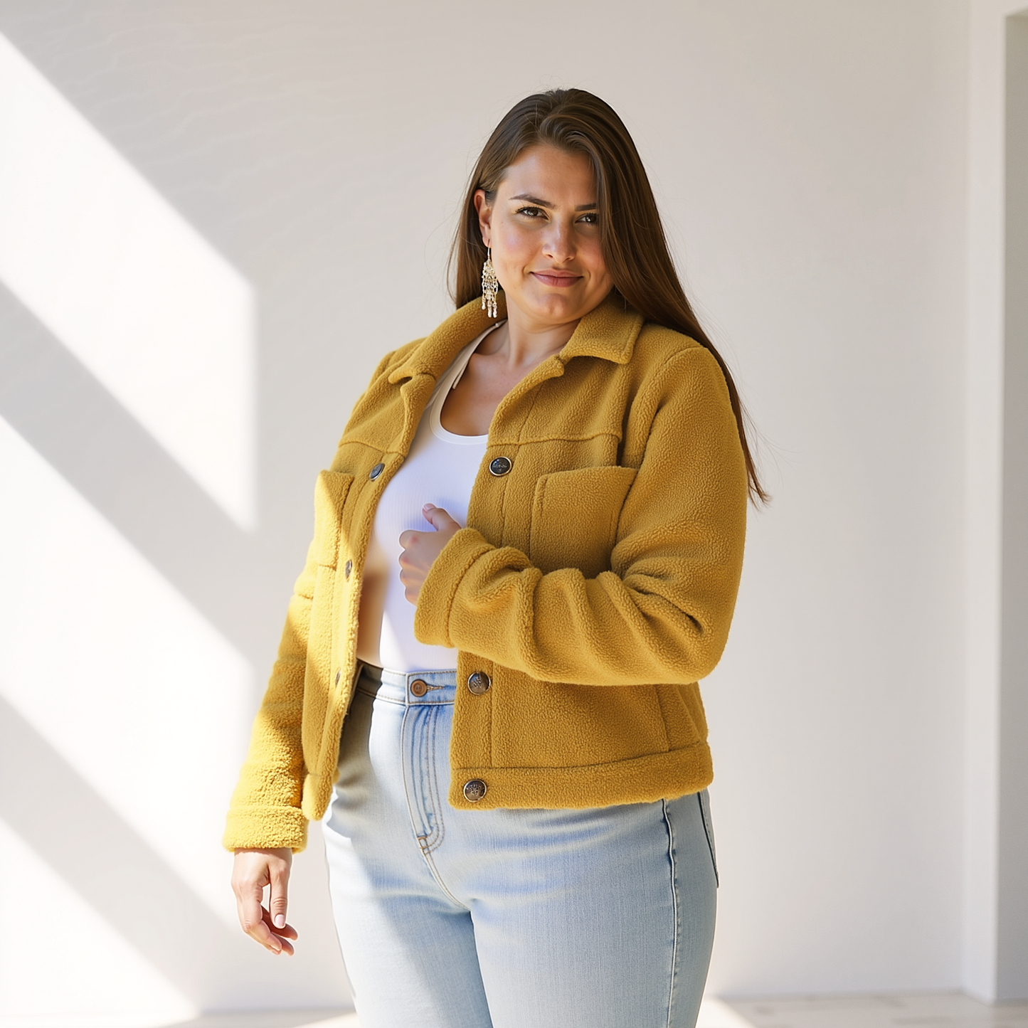 Trendy Zachte Dames Herfstjas met Knopen en Zakken