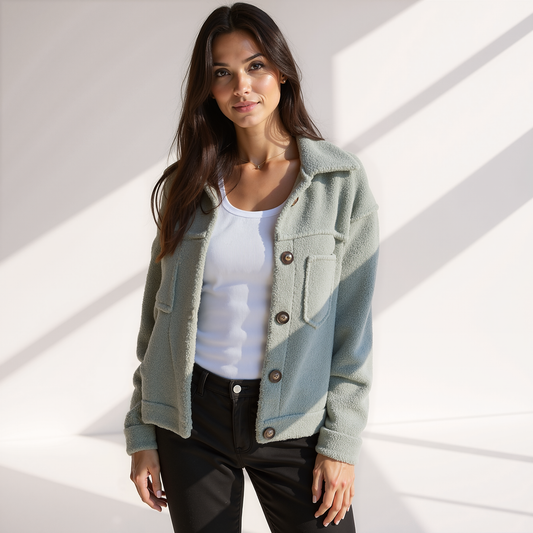 Trendy Zachte Dames Herfstjas met Knopen en Zakken