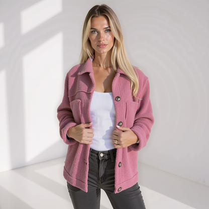 Trendy Zachte Dames Herfstjas met Knopen en Zakken