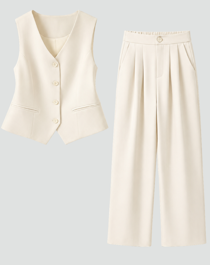 Elegante Dames Set met Gilet en Wijde Pantalon
