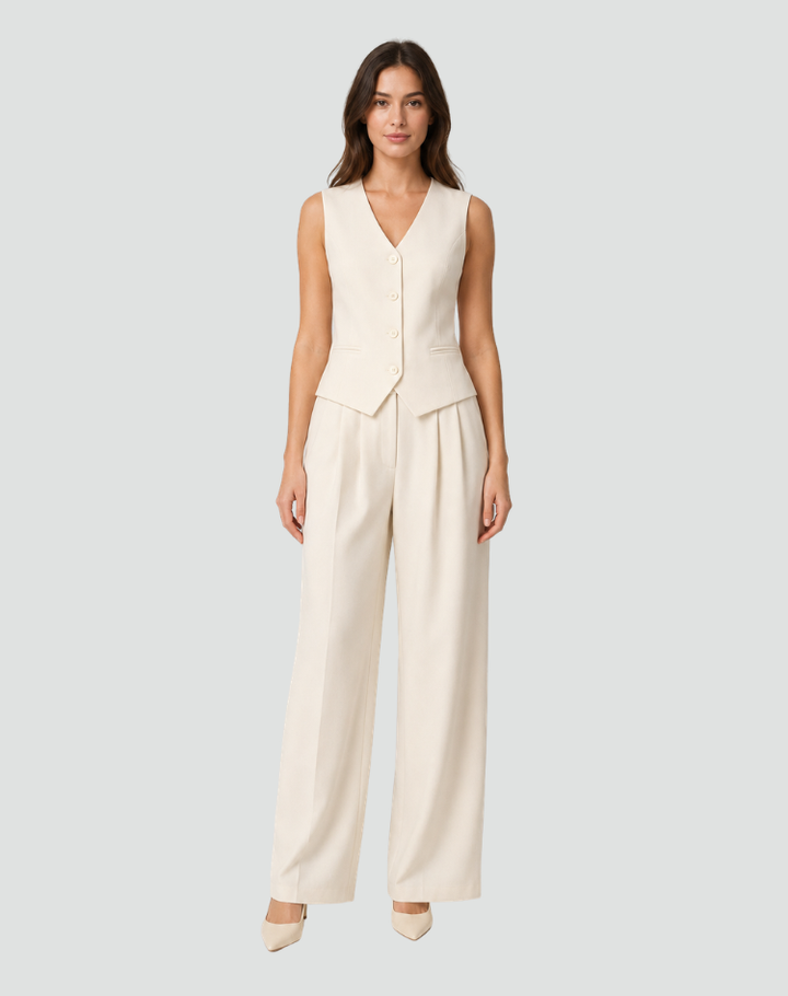 Elegante Dames Set met Gilet en Wijde Pantalon