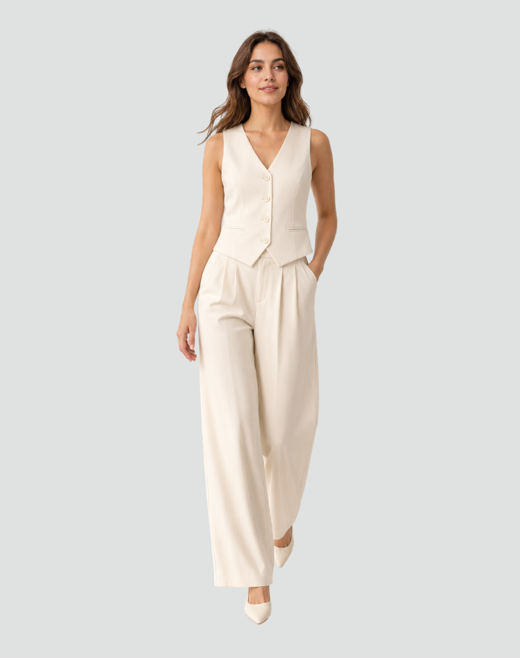 Elegante Dames Set met Gilet en Wijde Pantalon