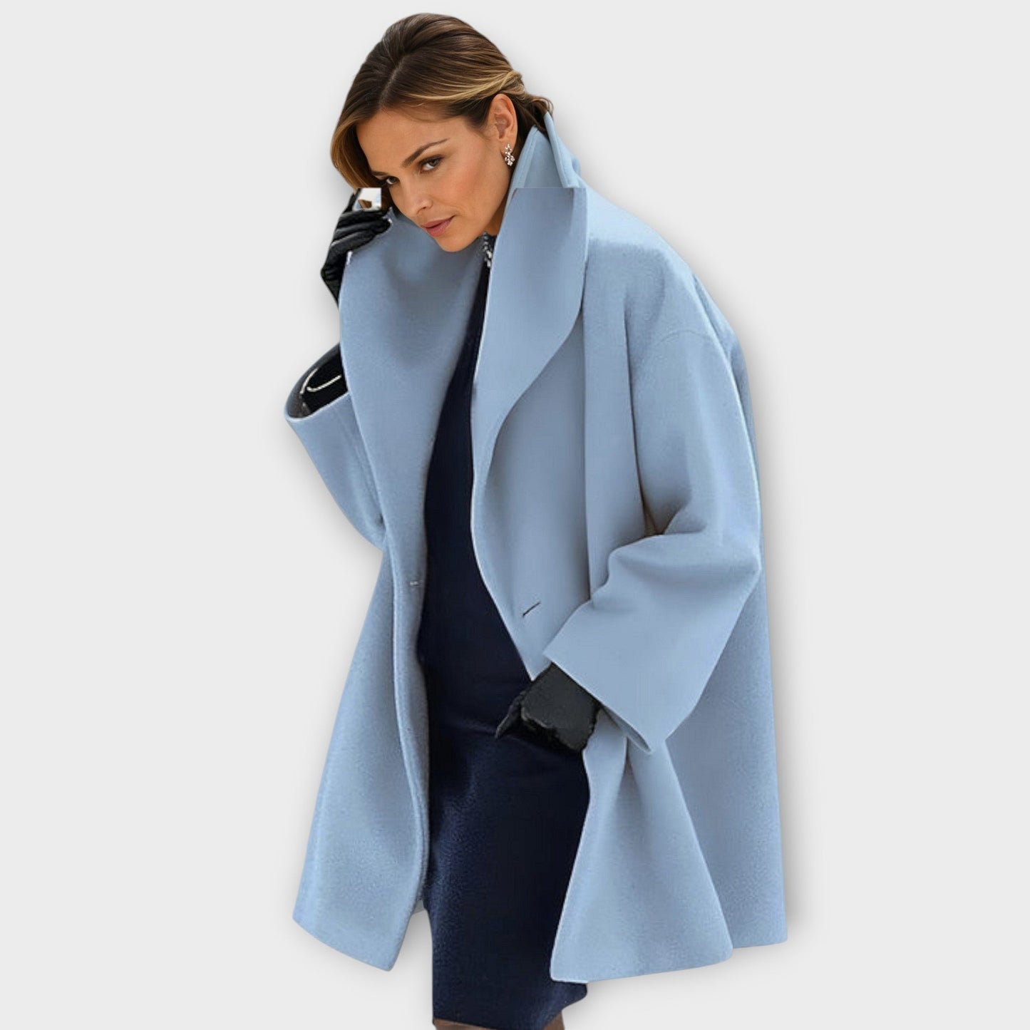 Elegante Lange Dames Mantel Jas Met Opstaande Kraag