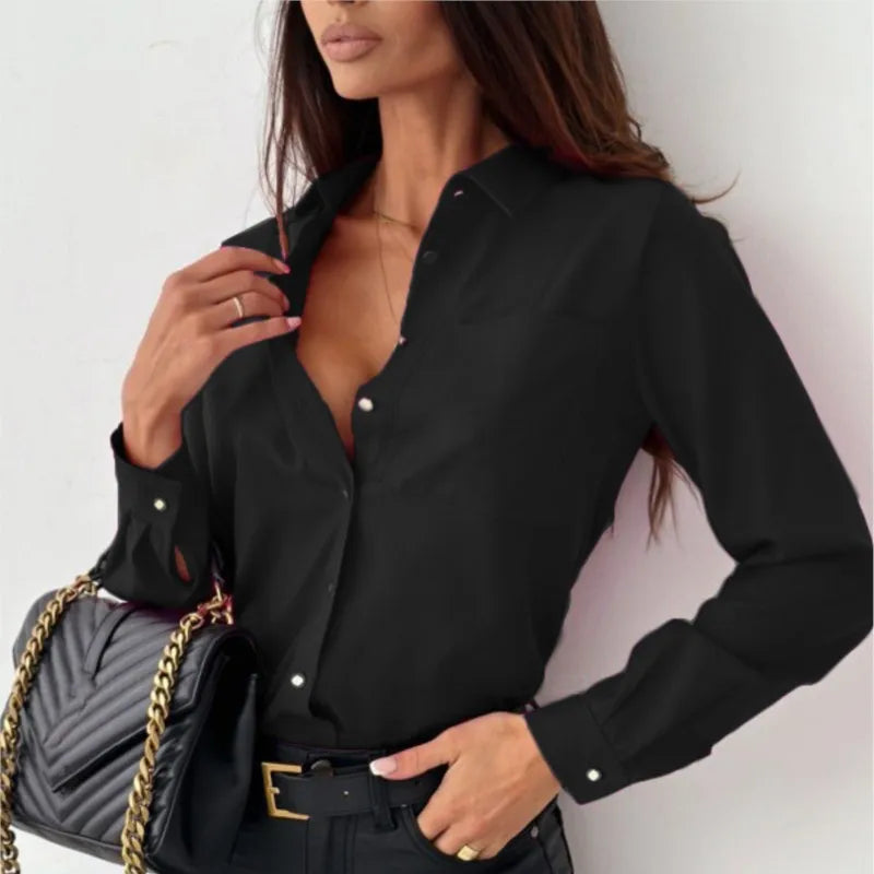Stylish Women's Blouse With Button Closure And Long Sleeves