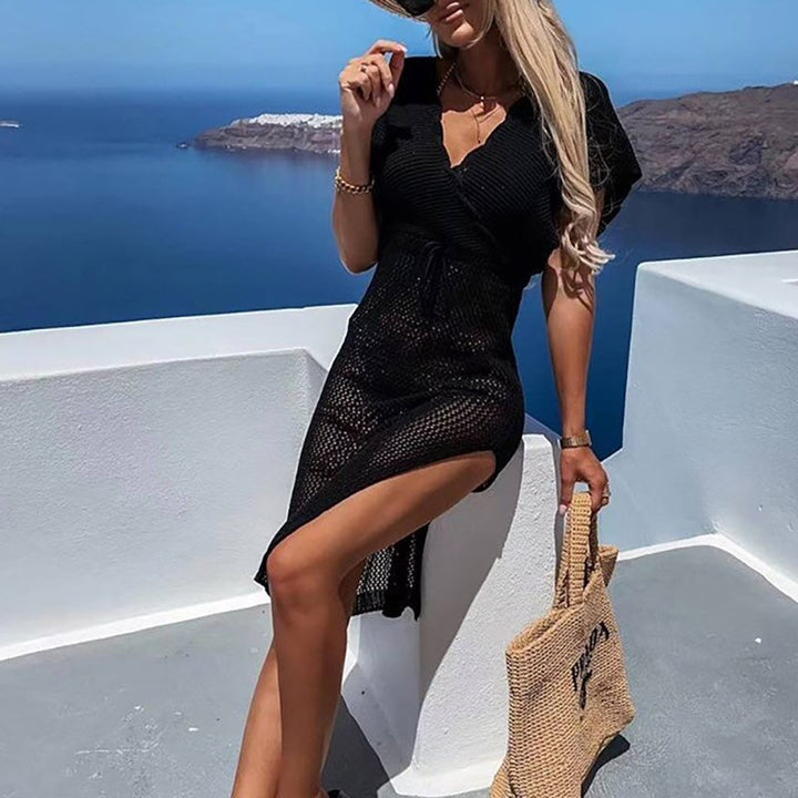 Robe de plage estivale en crochet pour femmes avec col en V