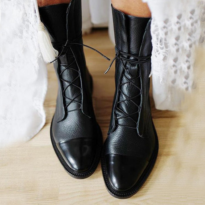 Bottines En Cuir Tendance Femme Avec Lacets Et Semelle Robuste