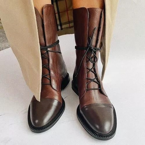 Bottines En Cuir Tendance Femme Avec Lacets Et Semelle Robuste