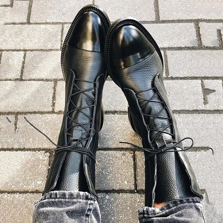 Bottines En Cuir Tendance Femme Avec Lacets Et Semelle Robuste