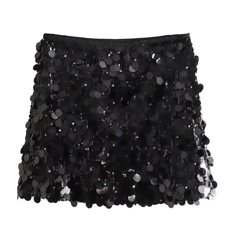 Festive Women's Mini Skirt with Sequins and Fitted Silhouette