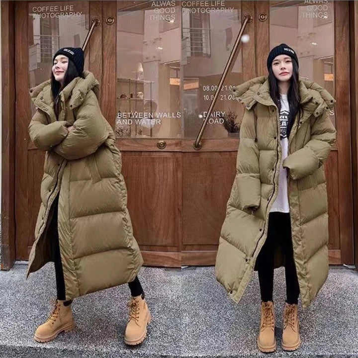 Long Oversized Women's Puffer Coat with Hood