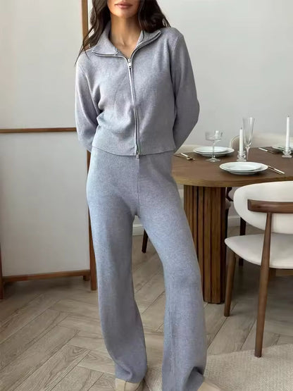 Dames 2 Delige Loungewear Set met Ritsvest en Wijde Broek