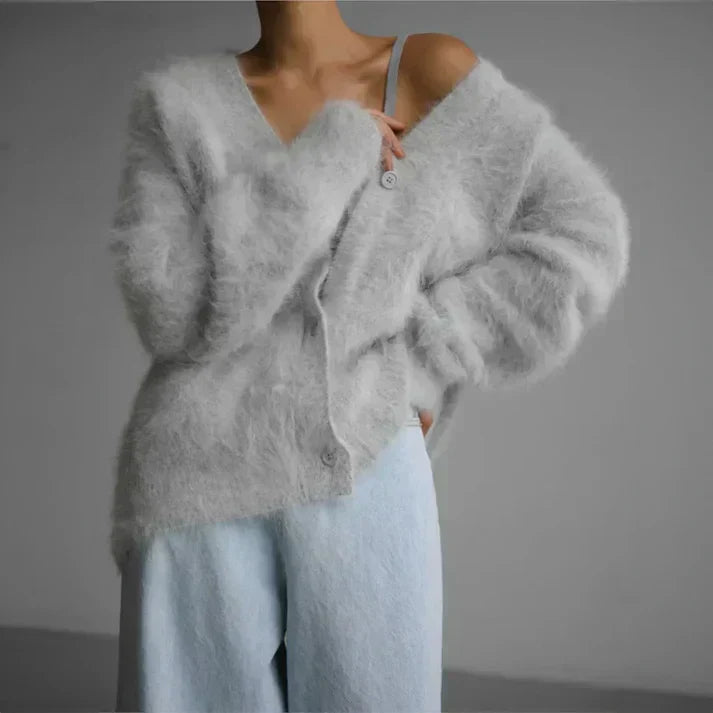Oversized Soft Women's Fluffy Cardigan with Buttons