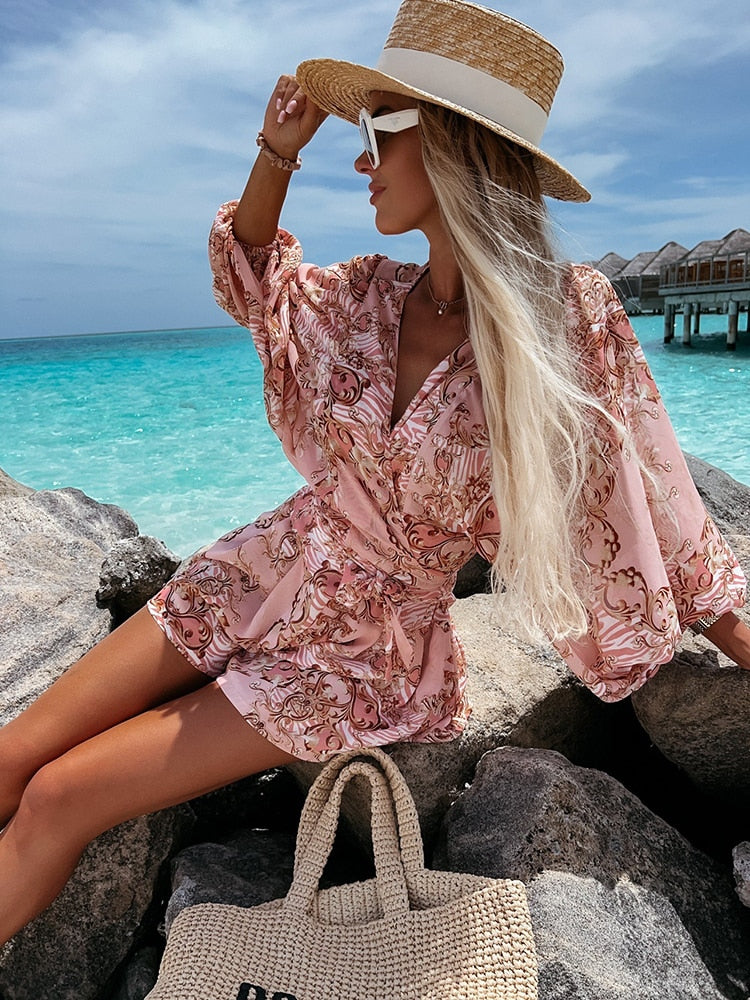 Irene | Chiffon Playsuit met Tropische Print